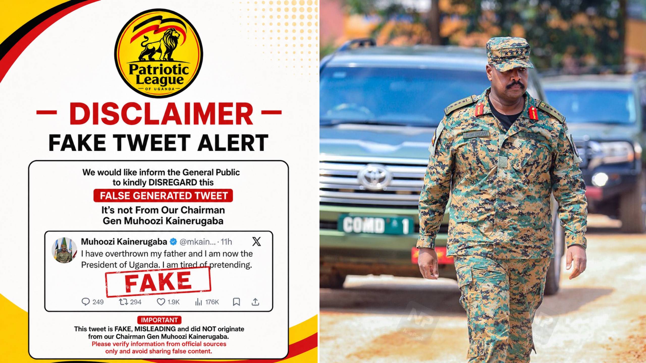 Fake Coup Tweet Claiming Gen. Muhoozi Ousted Museveni Goes Viral — But It's Completely False