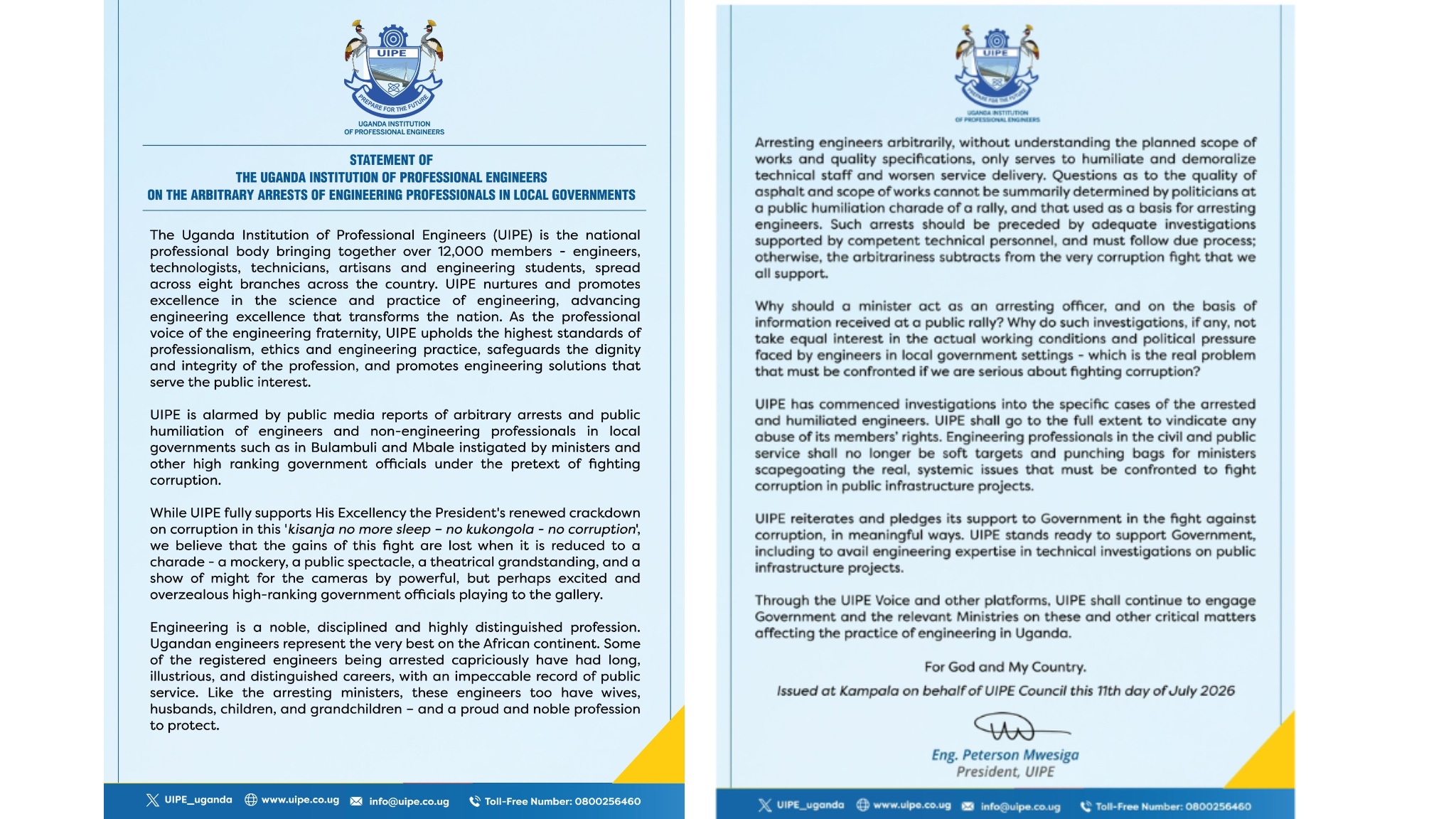 Uganda Institution of Professional Engineers defend corrupt members